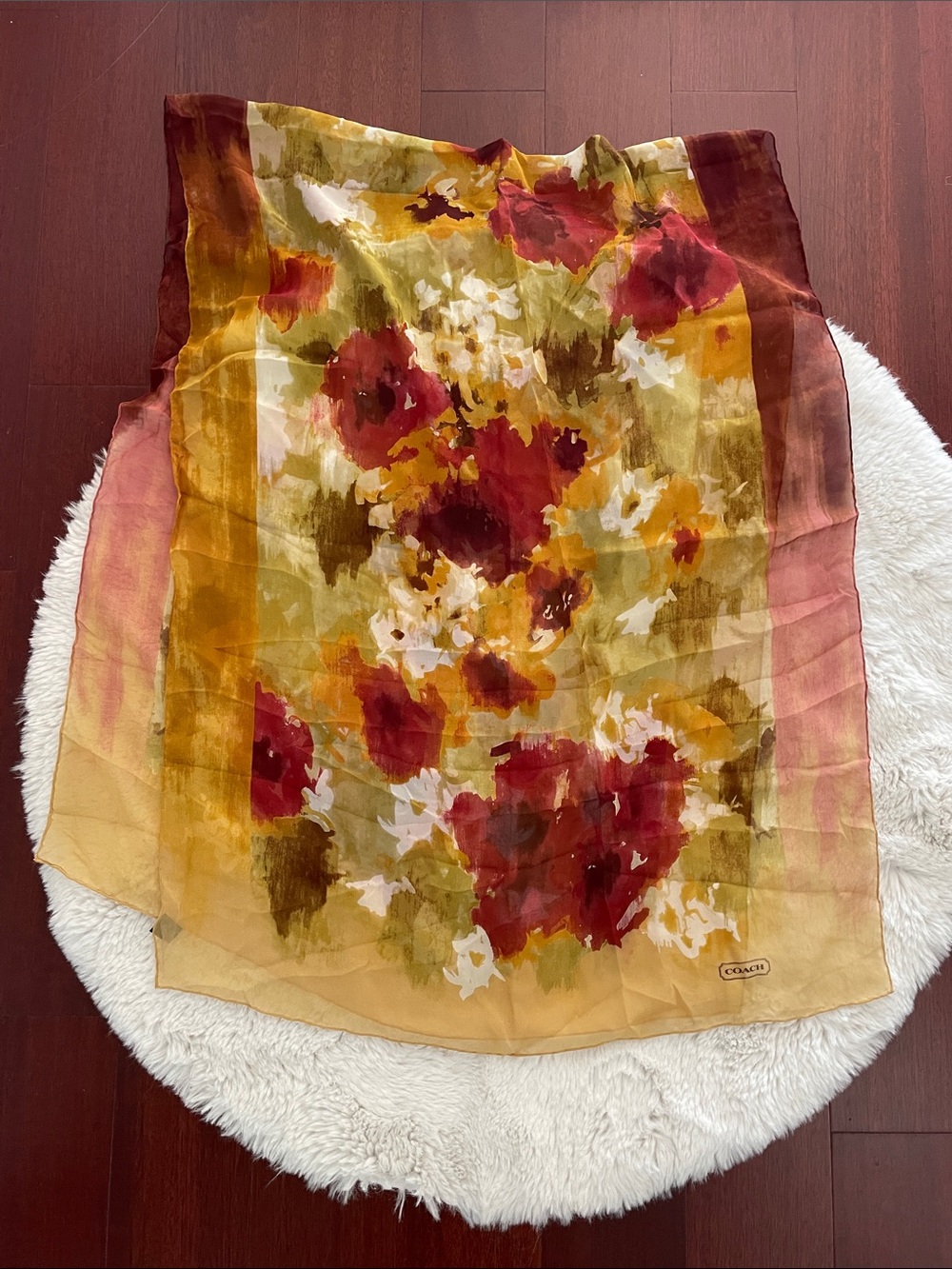 Extra Large COACH 100% SILK Floral Scarf - Picture 7 of 9